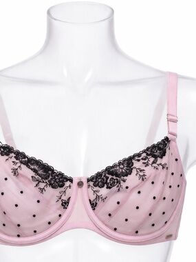 La Vie en Rose Bra Womens Size 40DD Pink Black Underwire Mesh Lace Coquette